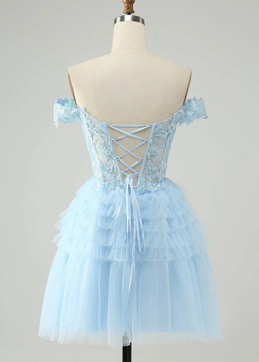 Exuperia | Shine at Homecoming in a Stunning Blue Off - the - Shoulder Dress - Light Blue - PromDressClub