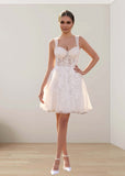 Fay | Romantic A Line Spaghetti Strap Appliques Lace Short White Wedding Reception Dress with Sweetheart Neck - White - PROMDRESS Club