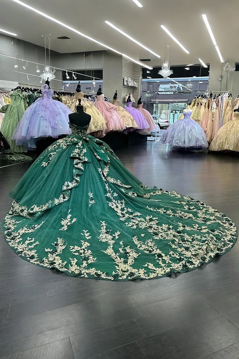 Felicity | Exquisite Emerald Green and Gold Quinceanera Dresses - 15 Sweet Dresses! - Emerald Green - PromDressClub