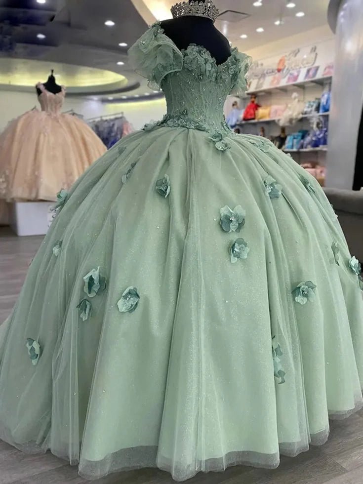 Gabriela | Stunning Sage Green Corset Quinceanera Flower Dresses for Sweet 16 Party - Sage - PromDressClub