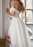 Gail | Sexy A Line Off the Shoulder Organza Midi White Wedding Reception Dress with Slit - White - PROMDRESS Club