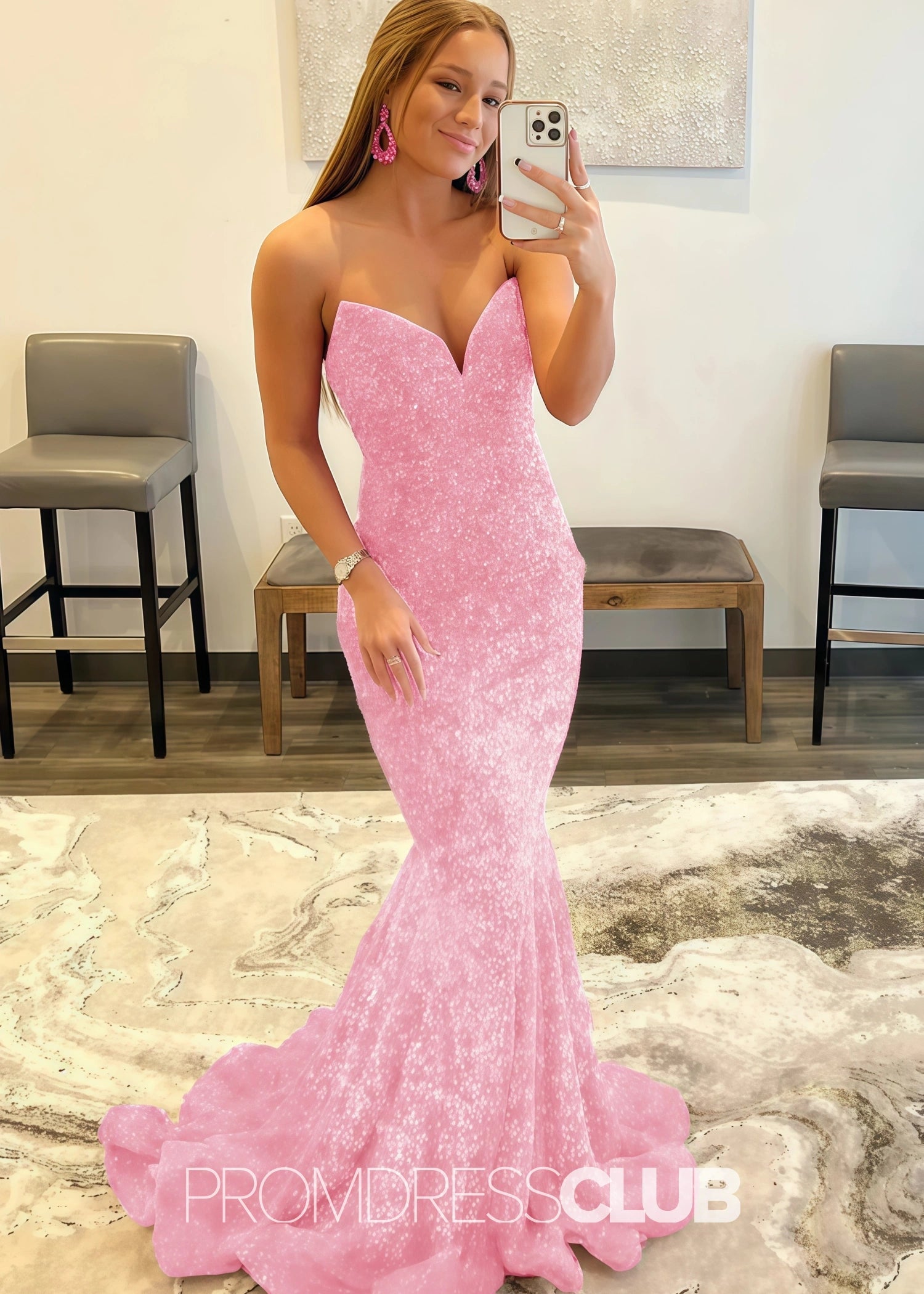 Gemma |Long Black Prom Dresses Near Me With Mermaid Sweetheart Sequins - Blush - US0 - PromDressClub