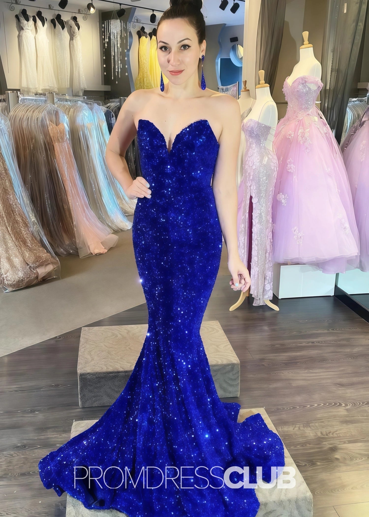 Gemma |Long Black Prom Dresses Near Me With Mermaid Sweetheart Sequins - Royal Blue - US0 - PromDressClub