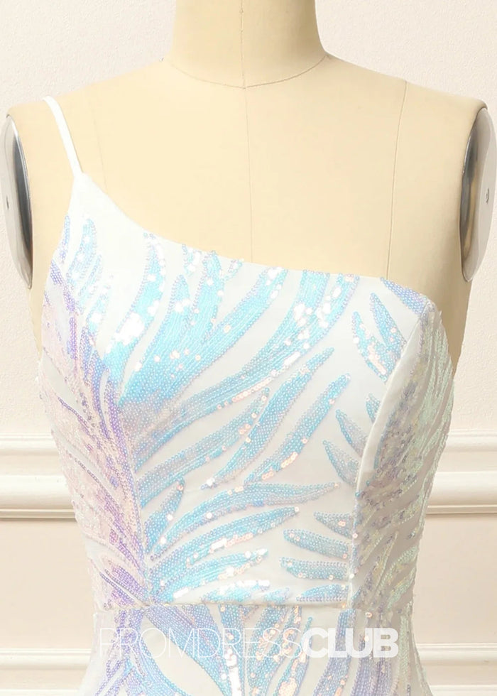 Georgia |Long Glitter White Prom Dresses Near Me With Mermaid One Shoulder Sequins - White - PromDressClub