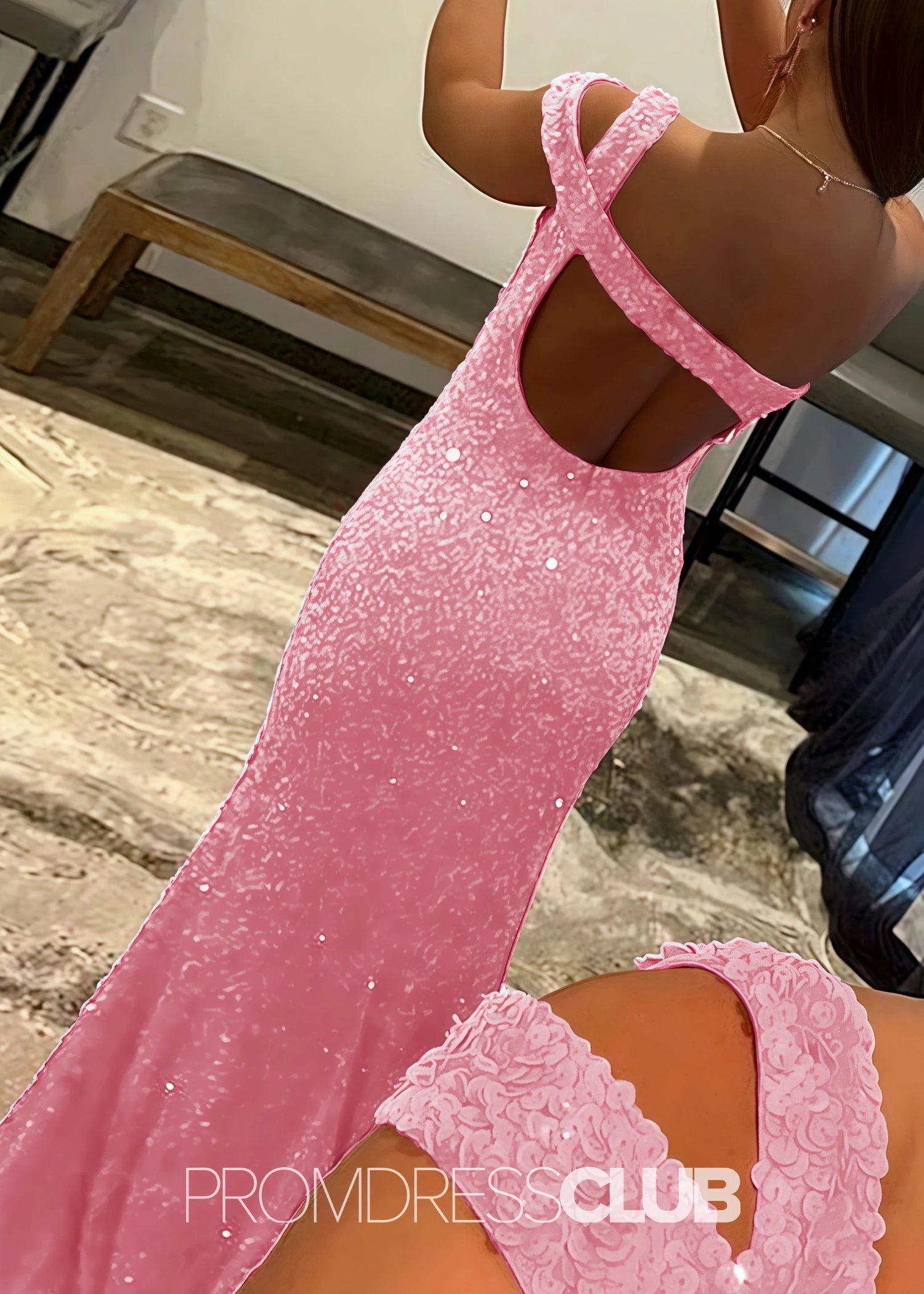 Gladys |Long Black Prom Dresses Near Me With Mermaid One Shoulder Sequins Split Formal Dresses - Pink - US0 - PromDressClub