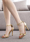 Glamorous Gold and Silver Strap Block High Heels with Open-toe - Elevate Every Look with Chic Elegance Color Gold