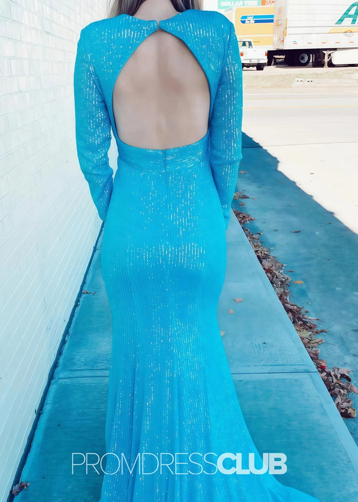 Gloria |Long Red Prom Dresses Near Me With Mermaid Deep V Neck Front Split Formal Dresses - Price #price_variant_lowest# - Blue - PromDressClub