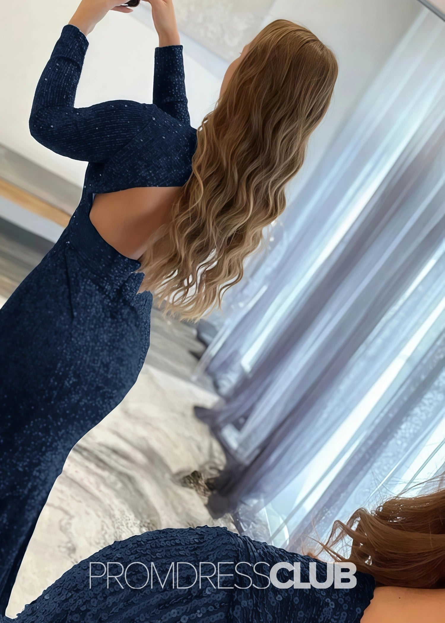 Gloria |Long Red Prom Dresses Near Me With Mermaid Deep V Neck Front Split Formal Dresses - Navy Blue - US0 - PromDressClub