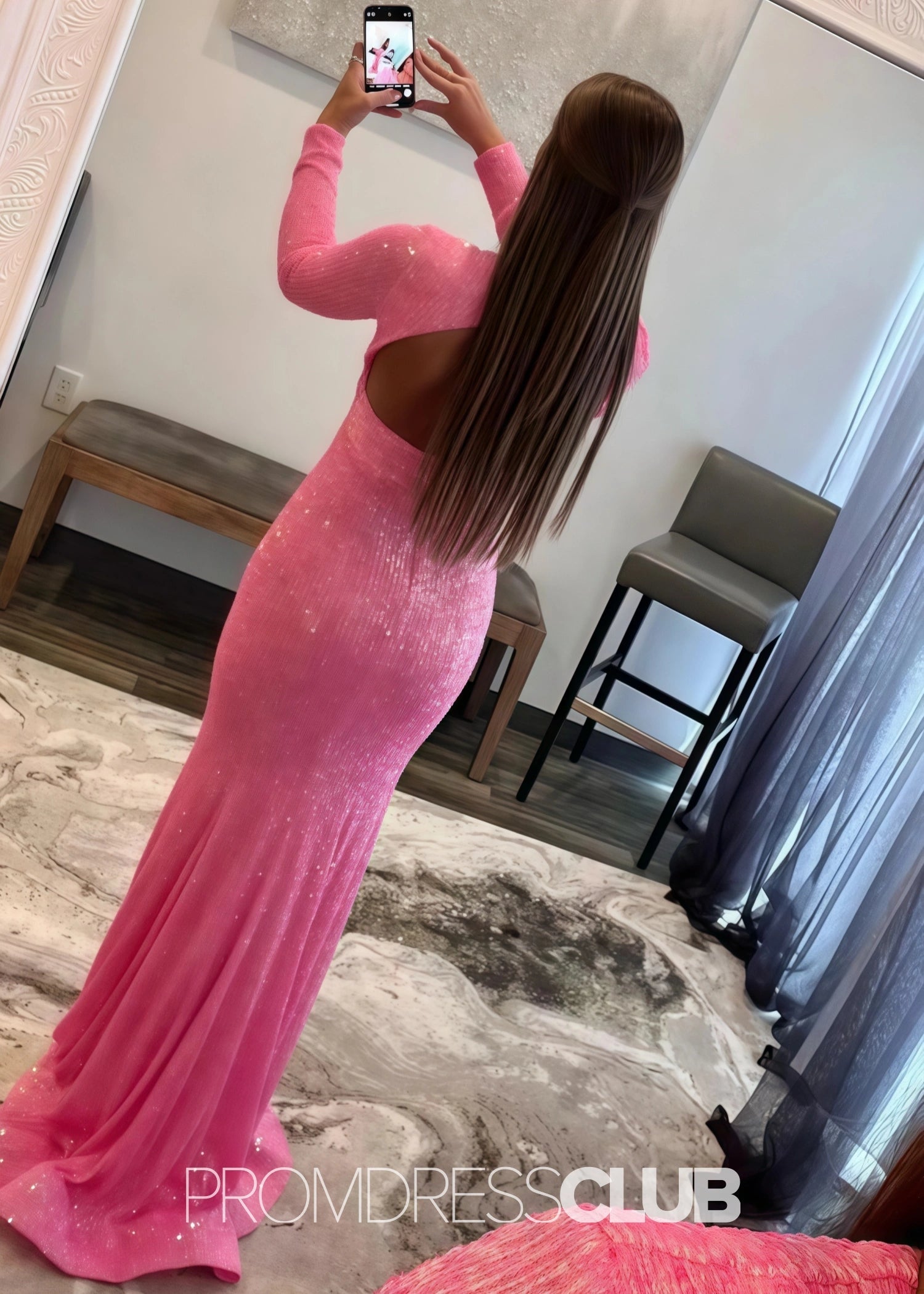 Gloria |Long Red Prom Dresses Near Me With Mermaid Deep V Neck Front Split Formal Dresses - Pink - US0 - PromDressClub