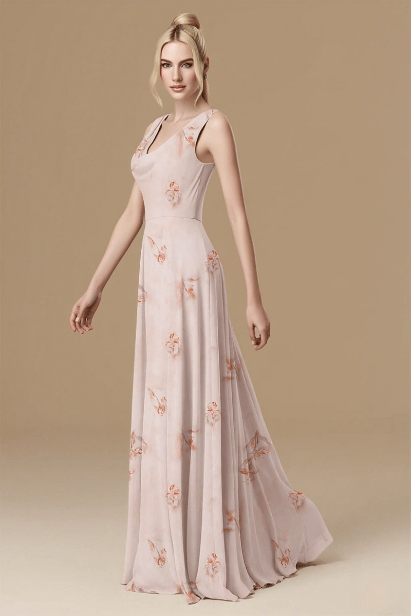 Gorgeous Light Pink Floral Bridesmaid Dress for Weddings Flowy Timeless Charm - Pink Floral - PromDressClub