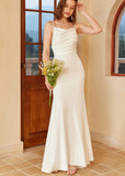 Grace | Boho Mermaid Square Neck Spaghetti Strap White Satin Wedding Dress with Backless - White - PROMDRESS Club