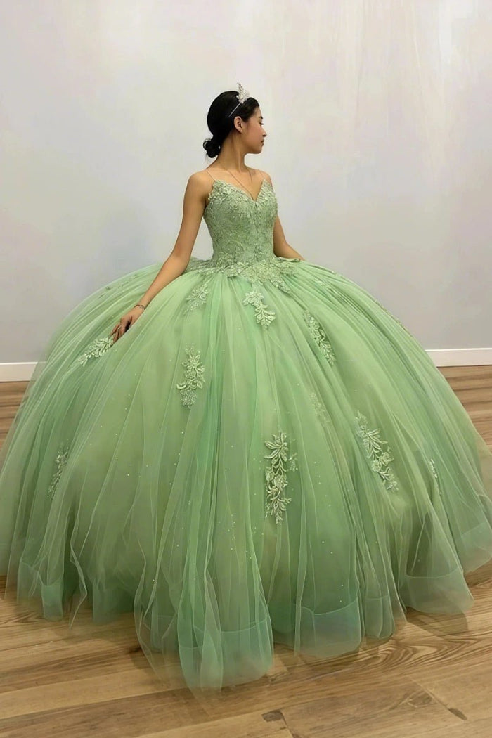 Greta | Beautiful Green Strapless Quinceanera Dresses for Sweet 16 Events - Light Green - PromDressClub