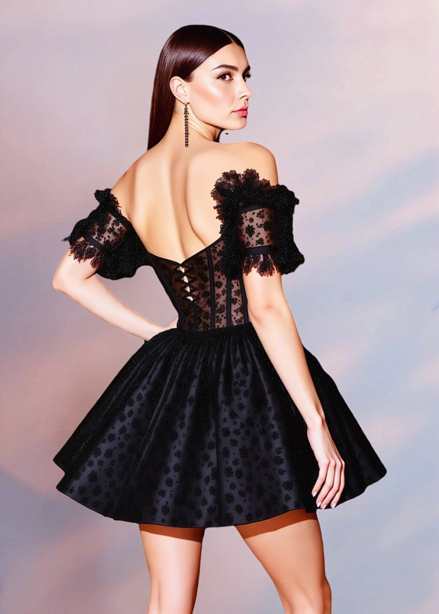 Guilhemine | Stunning Black Homecoming Dress: Off the Shoulder Charm - Black - PromDressClub