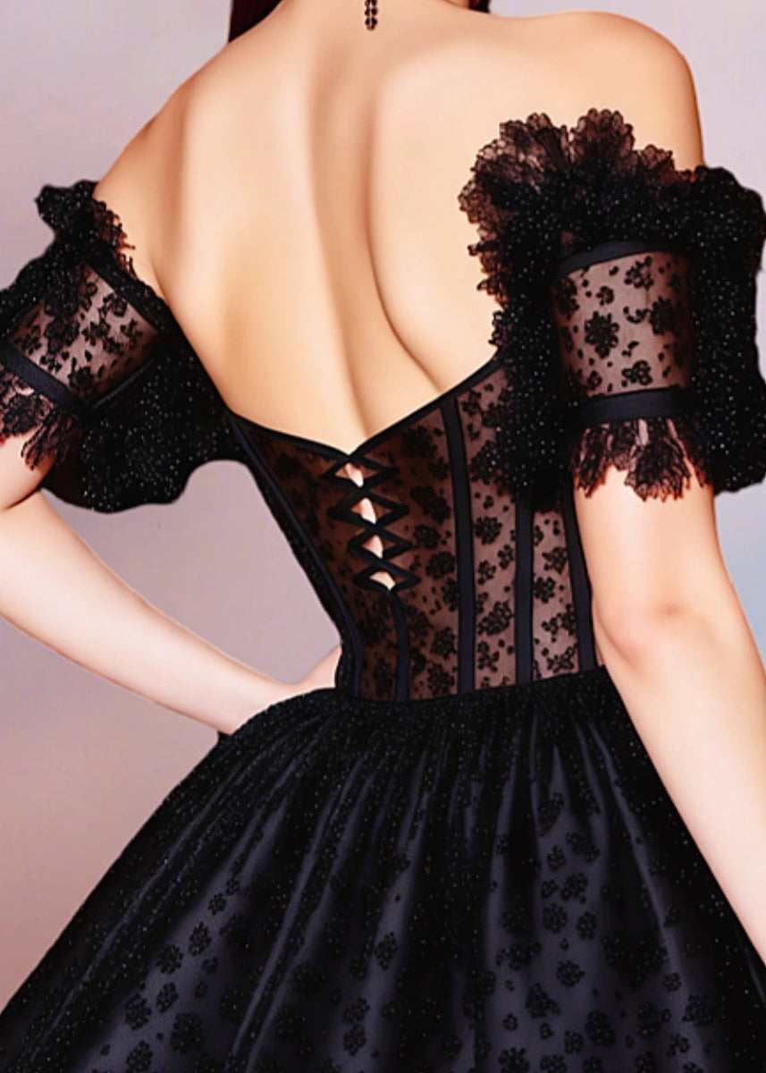 Guilhemine | Stunning Black Homecoming Dress: Off the Shoulder Charm - Black - PromDressClub