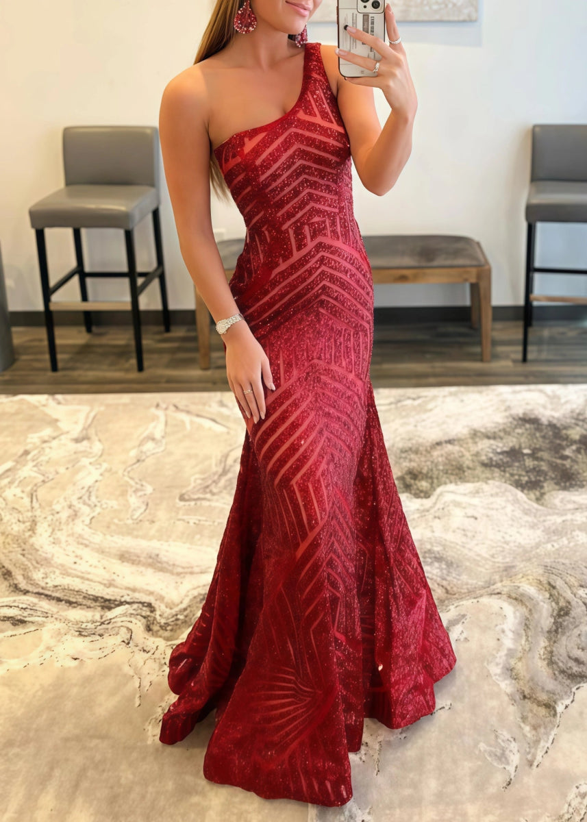 Gwendolyn | Hot Pink Orange One Shoulder Sequin Formal Dresses Mermaid - Burgundy - PromDressClub