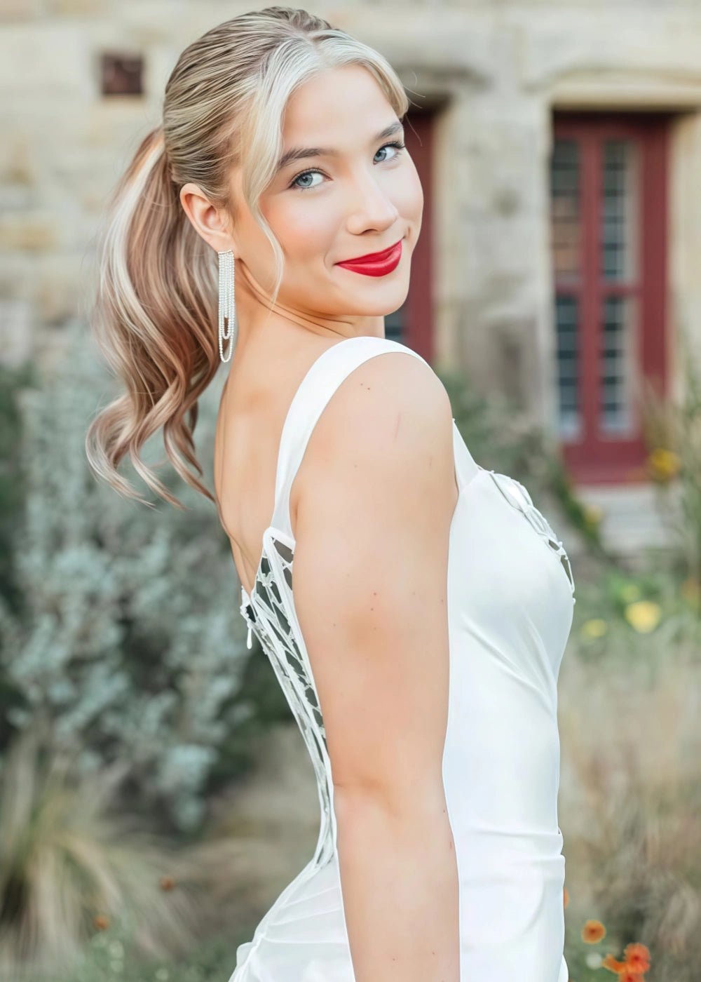 Hannah | Mermaid White Satin One Shoulder Mirror Pleated Prom Dress with Slit - White - PromDressClub