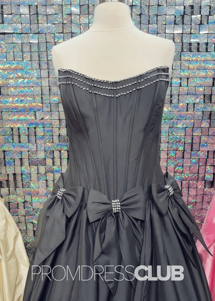 Hazel | A Line Bow Knots Long Prom Dress Light Blue - Black - PromDressClub