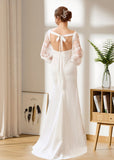 Hedda | Mermaid Square Neck Long Sleeve Backless White Satin Wedding Dress with Bow - White - PROMDRESS Club