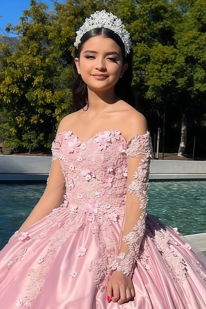 Heidi | Beautiful Light Pink Long Sleeve Quince Dresses for Memorable Celebrations - Light Pink - PromDressClub