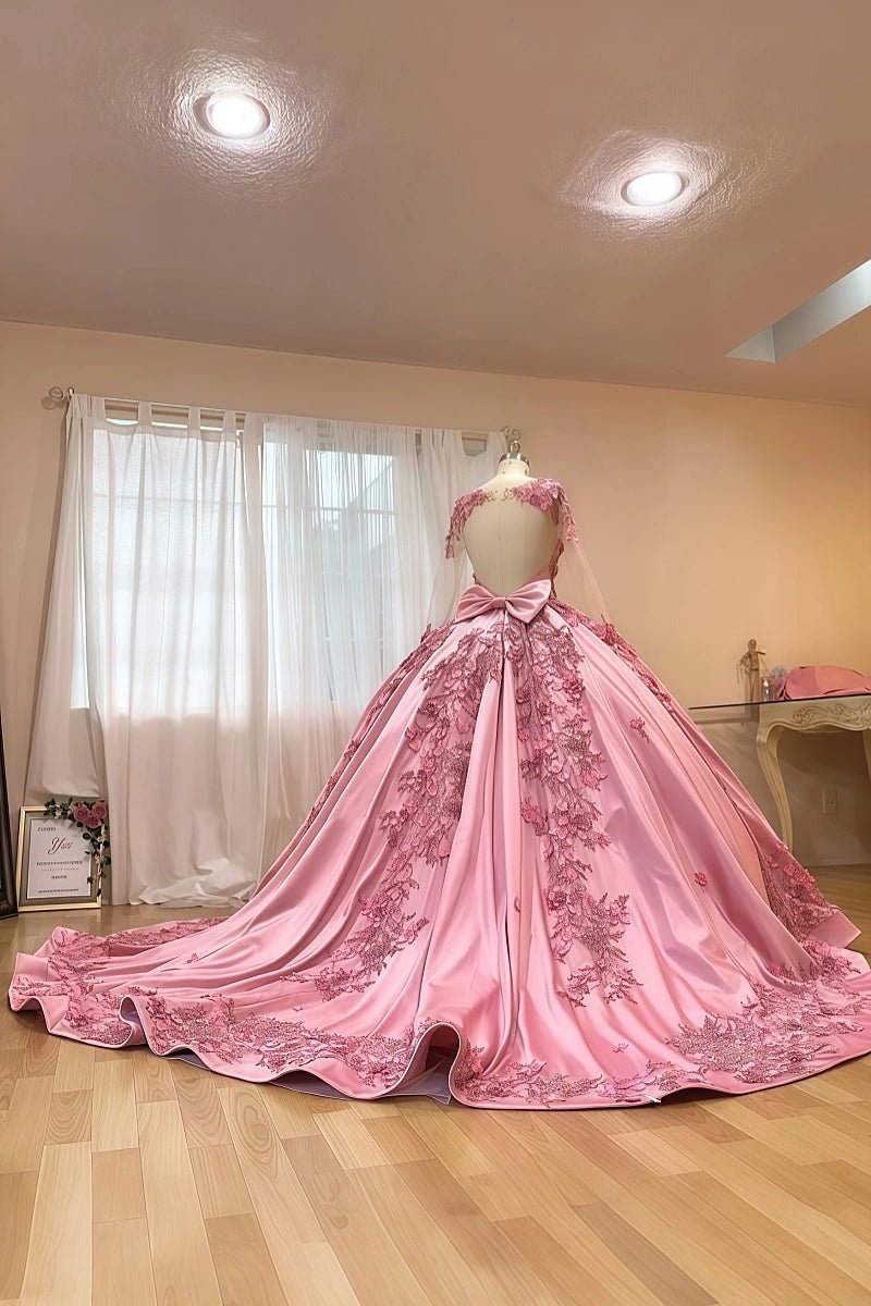 Helen | Gorgeous Long Sleeve Pink Quince Dresses for Memorable Occasions - Pink - PromDressClub
