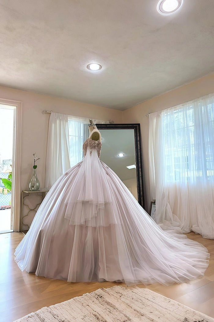 Helena | Gorgeous Long Sleeve Champagne Quince Dresses for Memorable Celebrations - Champagne - PromDressClub