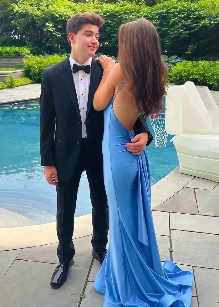 Holly | Royal Blue Satin Mermaid Backless Prom Dress - Royal Blue - PromDressClub