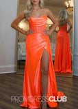 Honey | Mermaid Strapless Sweep - Train Orange Satin Maxi Prom Dress - Orange - PROMDRESS Club