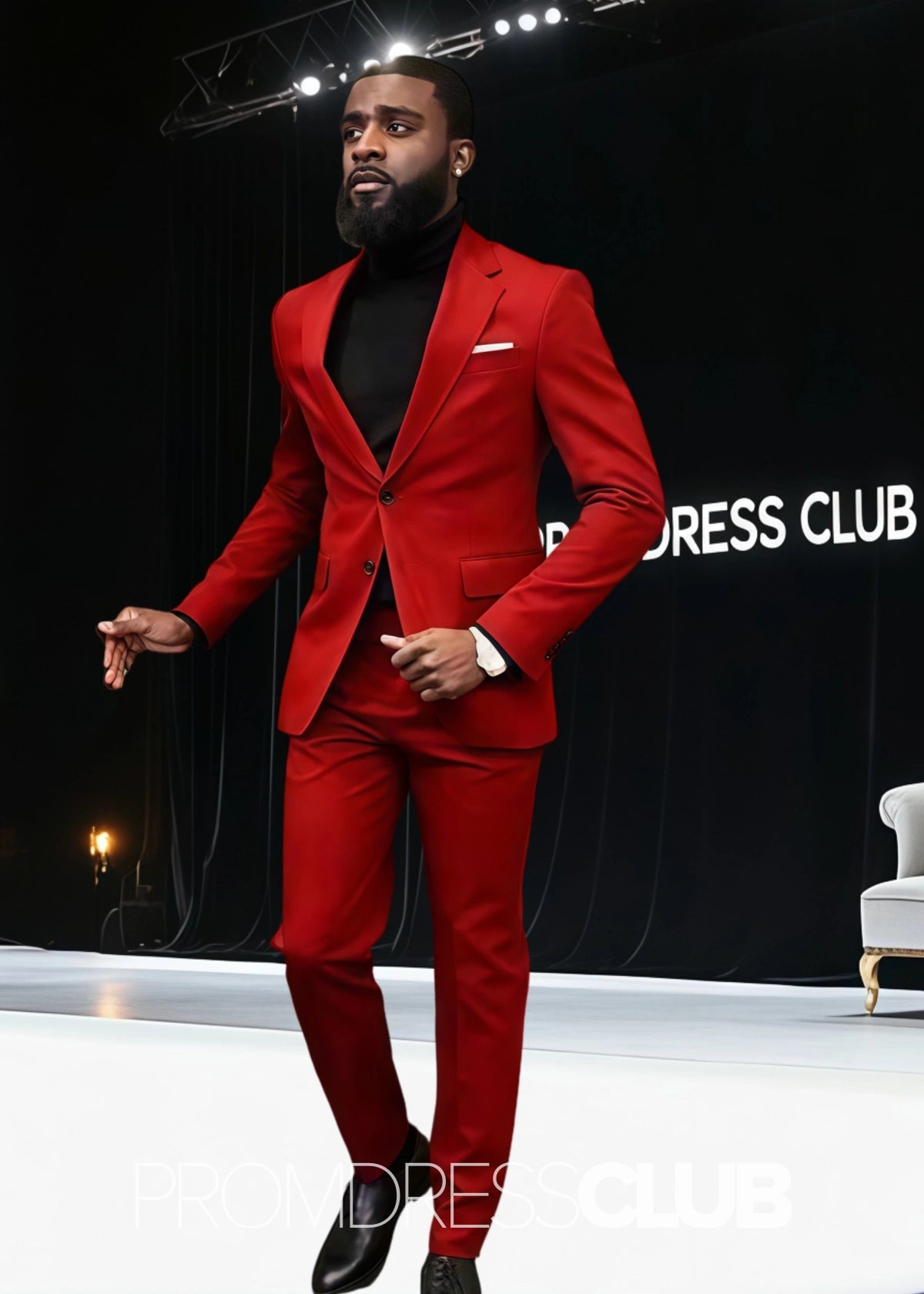 Hyman |Red Prom Suits For Men With Notched Lapel Single Breasted - red - PromDressClub