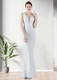 Ingrid | Mermaid V Neck Backless White Sequin Formal Dress - White - PROMDRESS Club