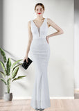 Ingrid | Mermaid V Neck Backless White Sequin Formal Dress - White - PROMDRESS Club