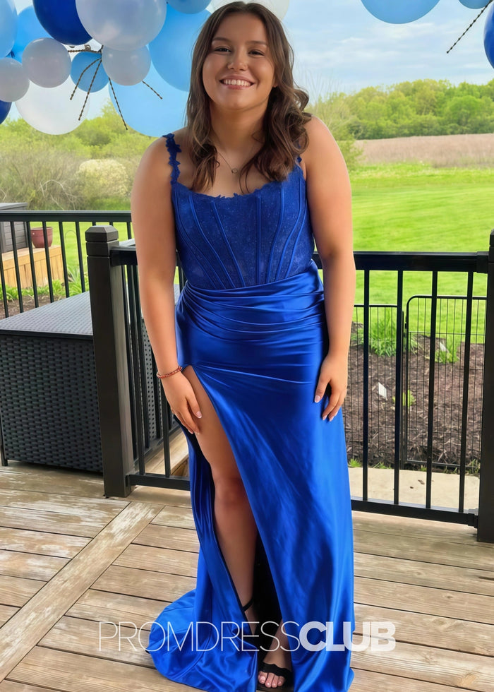 Iris |Long Green Prom Dresses Stores With Mermaid Strepless Lace Side Slit - Price #price_variant_lowest# - Blue - PromDressClub