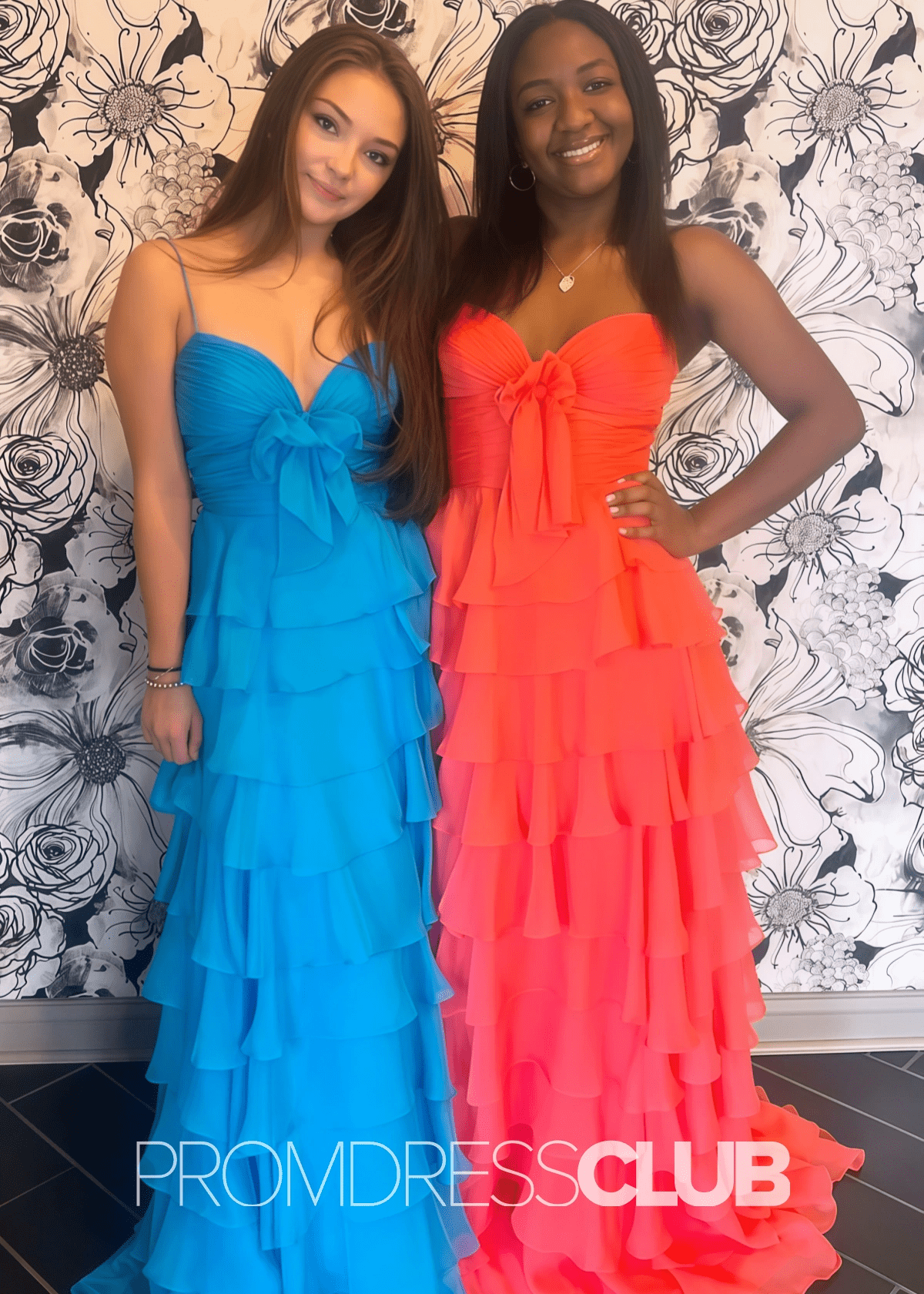 Iris | Tiered Ruffles Sweetheart Hot Pink Chiffon Prom Dress - Royal Blue - PROMDRESS Club