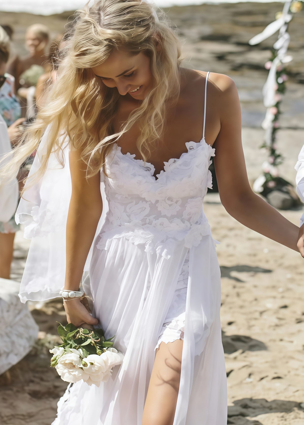 Irma | Elegant Spaghetti Straps Lace and Chiffon Beach Wedding Dress - White - PROMDRESS Club