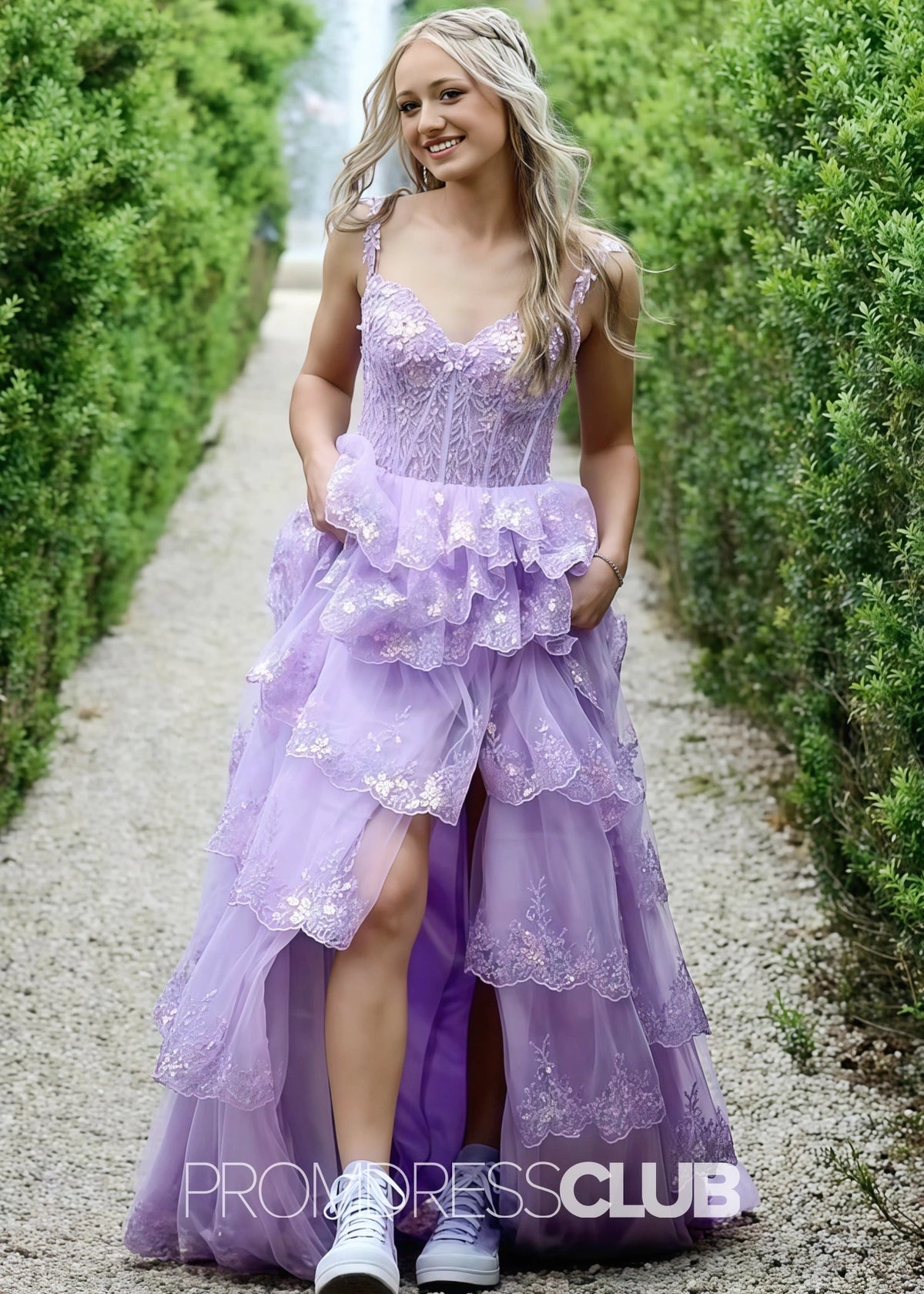 Irma |Lilac Long Prom Dresses Near Me With A Line Sweetheart Open Back High Low Layered - Lilac - US0 - PromDressClub