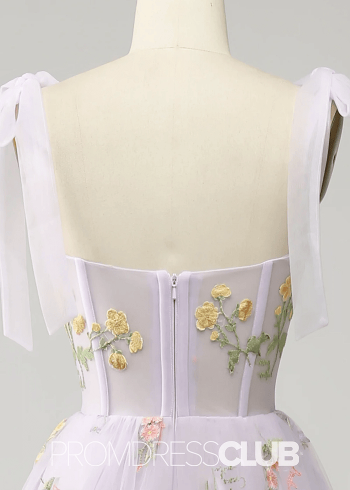 Isabel | Embroidery Corset Black Floral Long Prom Dress - Price #price_variant_lowest# - Lavender Floral - PromDressClub