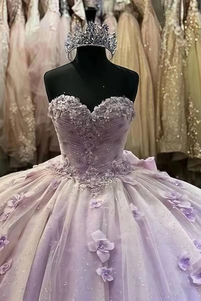 Isabelle | Beautiful Purple Quinceanera Dresses Flower Embellished Perfect for Sweet 16 - Lavender - PromDressClub