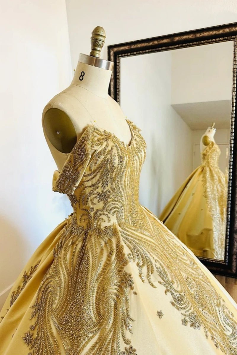 Jacqueline | Radiant Gold Quince Dresses with Luxurious Satin Elegance - Gold - PromDressClub