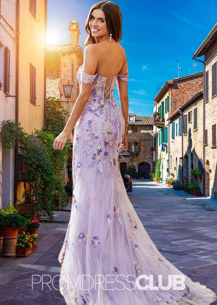 Janice | Light Purple Floral Mermaid Appliques Long Prom Dress - Light Purple Floral - PromDressClub