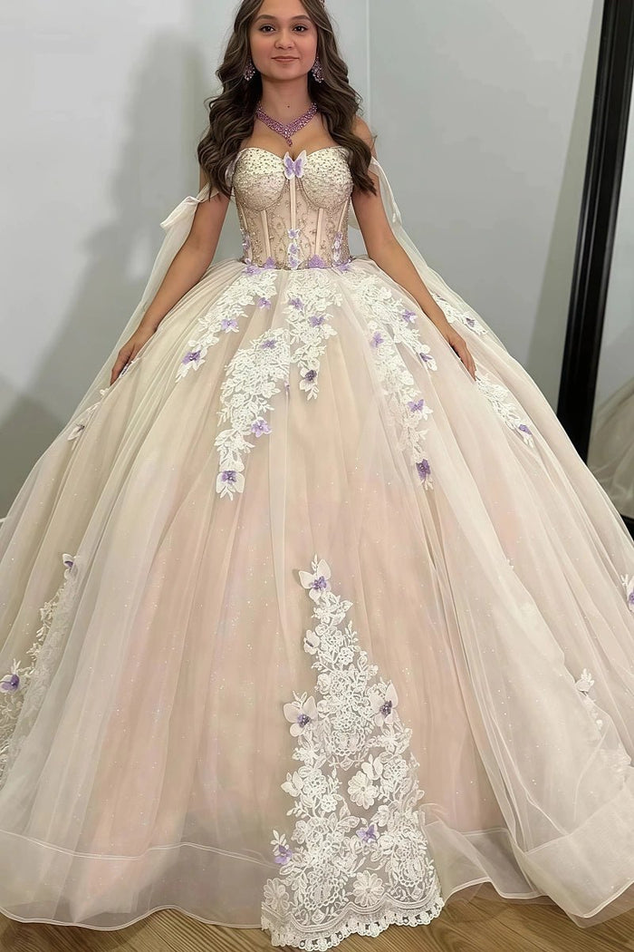 Jean | Beautiful Champagne Quinceanera Dresses with Delicate Butterfly Decorations - Champagne - PromDressClub