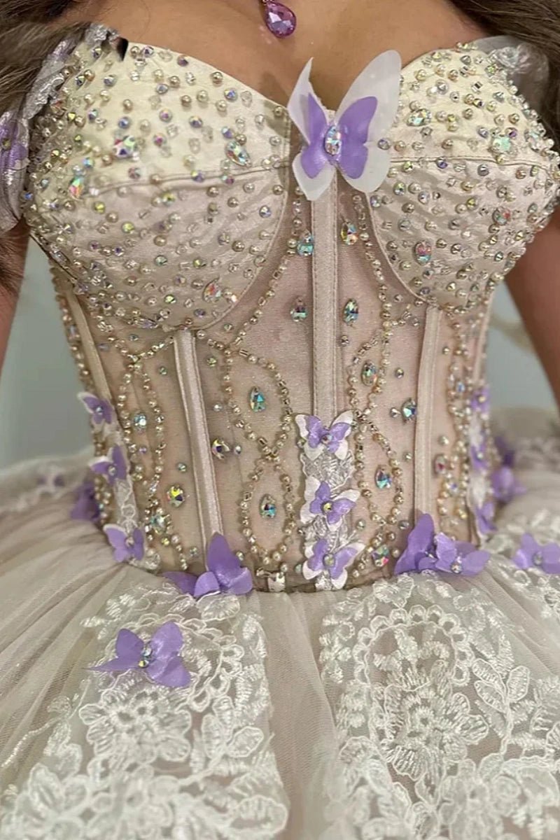 Jean | Beautiful Champagne Quinceanera Dresses with Delicate Butterfly Decorations - Champagne - PromDressClub