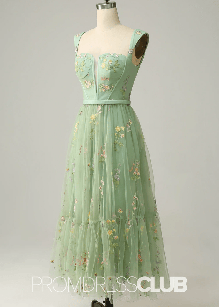 Jennifer | Light Purple Floral A Line Sweetheart Midi Prom Dress - Price #price_variant_lowest# - Sage Floral - PromDressClub