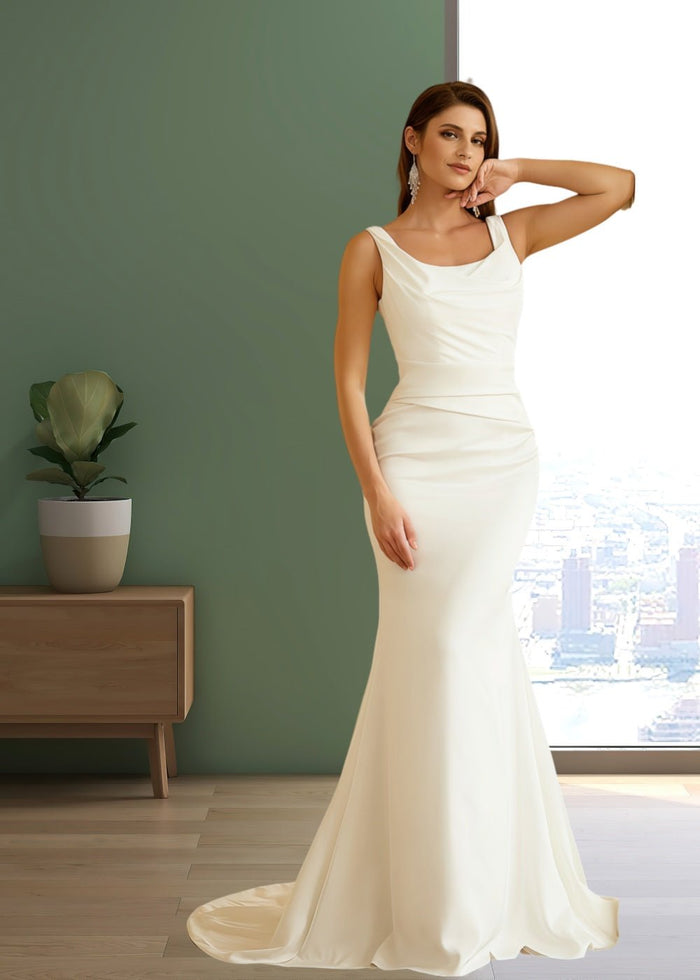 Jessie | Elegant Mermaid Wedding Dress with Square Neckline and Pleated Bodice - Perfect for Your Dream Wedding - Ivory - PromDressClub