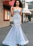 Jill | Light Blue Floral Mermaid Embroidered Tulle Prom Dress - Light Blue Floral - PROMDRESS Club