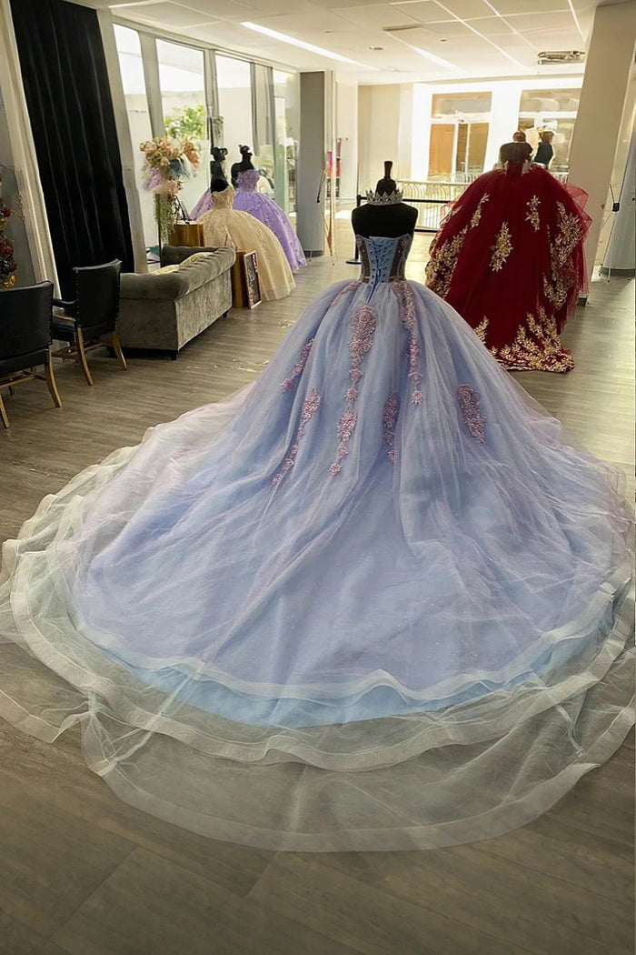 Joan | Discover the Ultimate Blue Quinceañera Dresses with Corset Details – Elevate Your Big Day! - Light Blue - PromDressClub