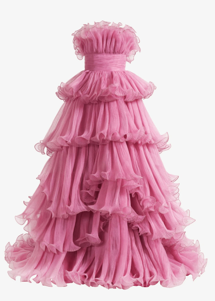 Joanna | A Line Royal Blue Light Pink Strapless Corset Formal Dress with Ruffle - Dusty Pink - PromDressClub