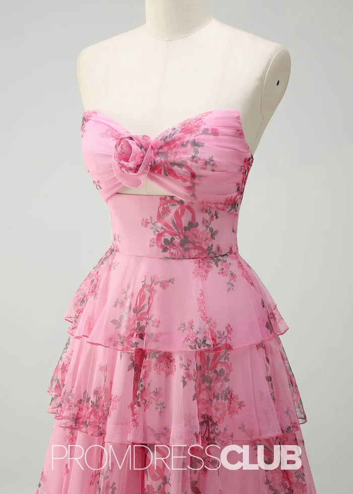 Joanna | Blush Floral A Line Long Prom Dress with Slit - Price #price_variant_lowest# - Blush Floral - PromDressClub