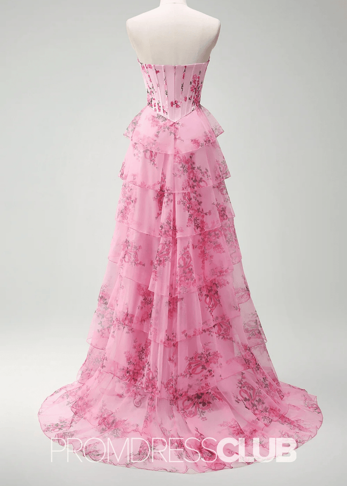 Jodie | A Line Strapless Blush Floral Long Prom Dress - Price #price_variant_lowest# - Blush Floral - PromDressClub