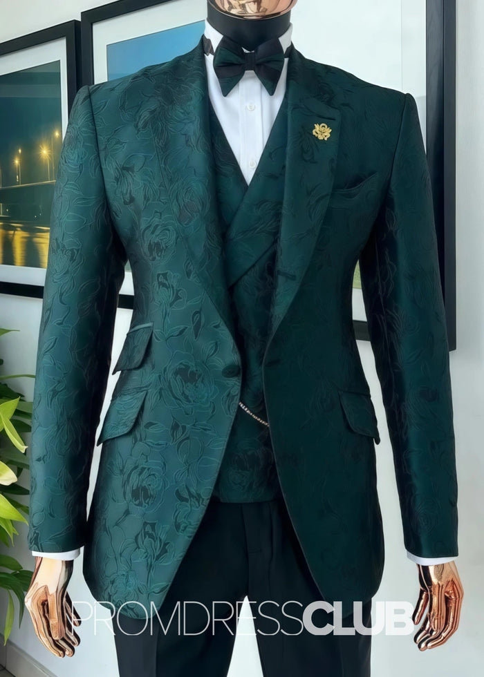 John |Dark Green Prom Suits For Men With Warren Notched Lapel Close Fitting | Three Pieces Bespoke Men Suits - Price #price_variant_lowest# - 34 - PromDressClub
