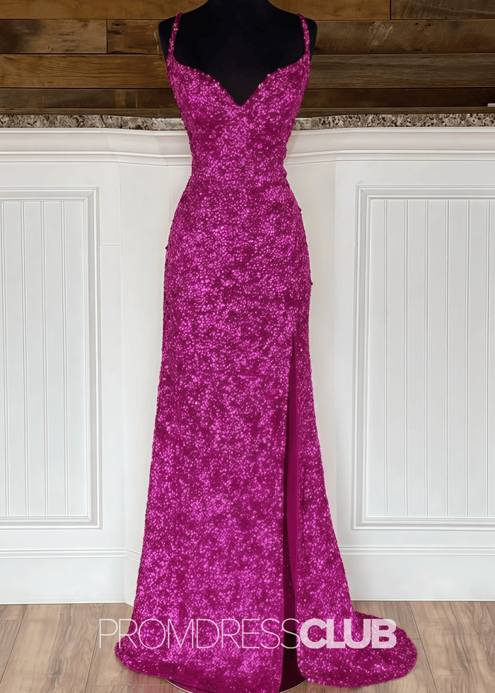 Julia |Long Fuchsai Prom Dresses Shops With Sequins Mermaid Strapless Slit - Price #price_variant_lowest# - Fuchsia - PromDressClub