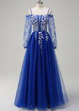 Julie | A - Line Cold Shoulder Sparkly Royal Blue Long Prom Dress - Royal Blue - PROMDRESS Club